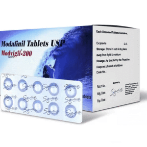 Modvigil 200 mg tablets containing Modafinil 200mg for wakefulness, focus, and daytime alertness