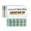Zhewitra 20mg tablets containing Vardenafil 20mg for erectile dysfunction treatment in men