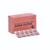 Super Vilitra 80 mg tablet strip showing uses for erectile dysfunction and premature ejaculation in men